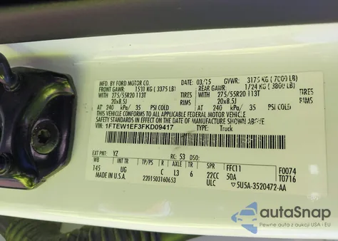 2015 Ford F-150 Xlt из США, поврежденный, VIN 1FTEW1EF3FKD09417